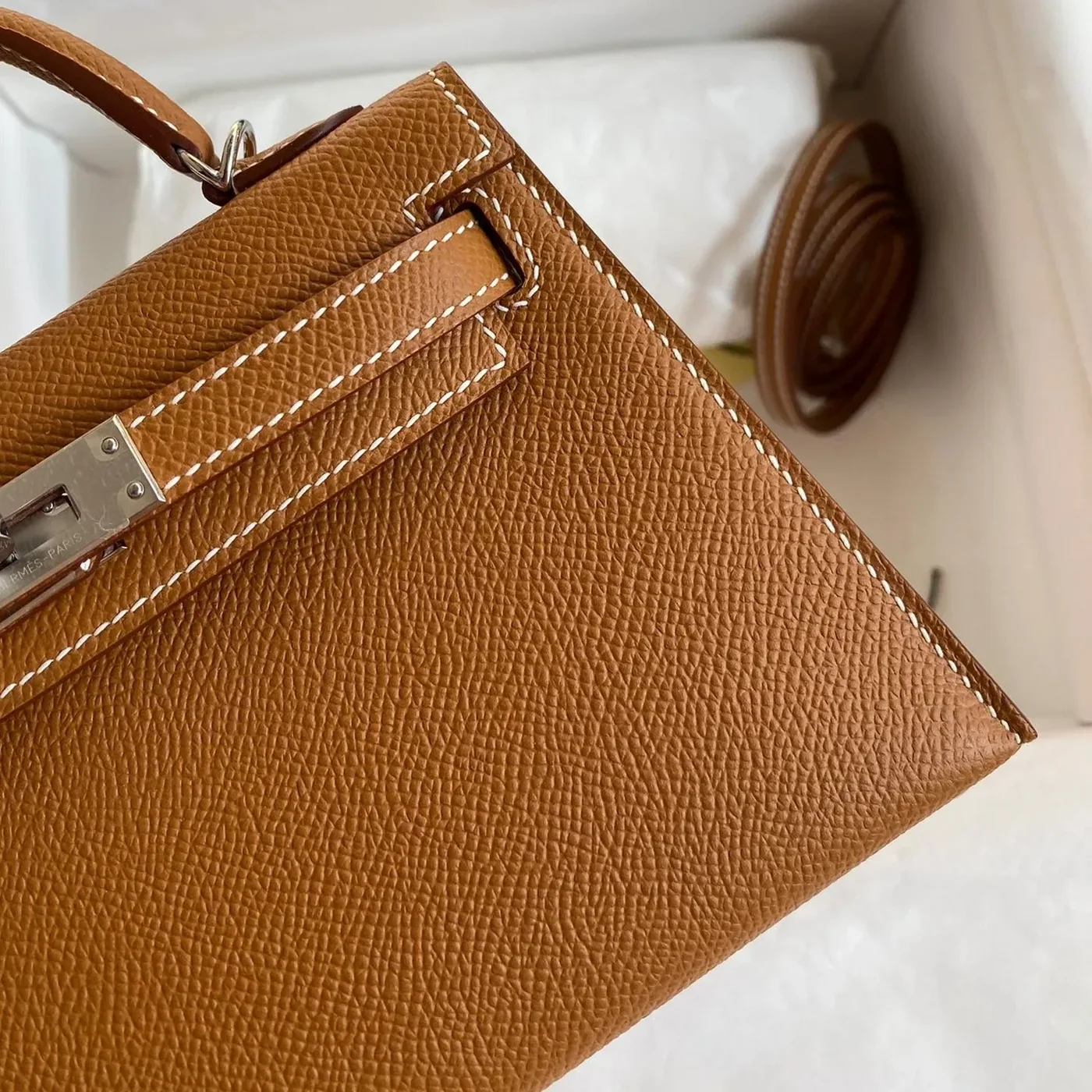 Hermes Kelly Mini Top Handle Bag in Brown Epsom Palladium Hardware