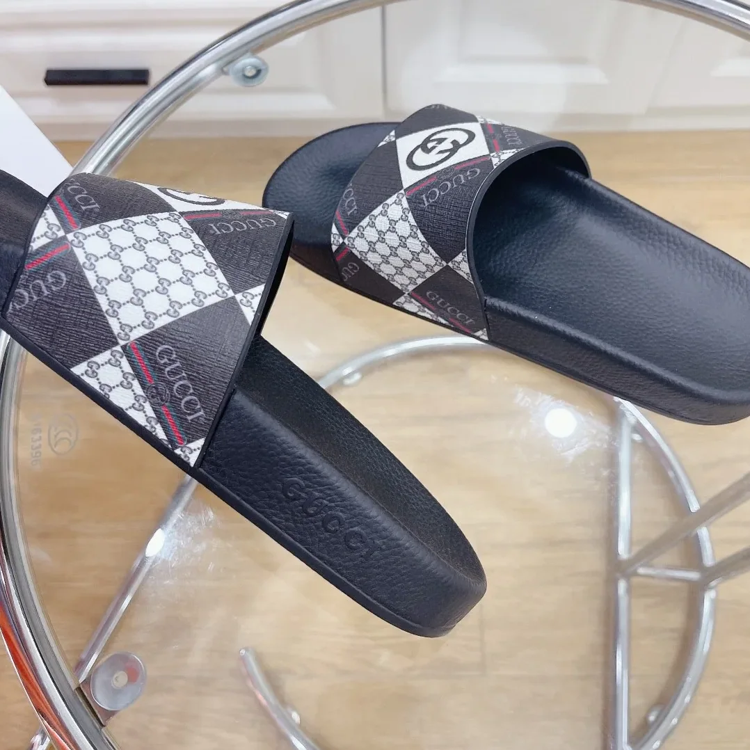 Gucci Logo GG Supreme Slides With Web Black for Women