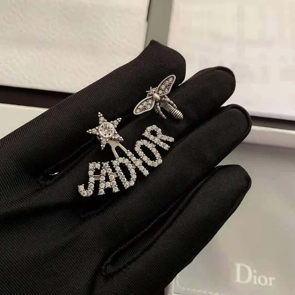 Dior J adior Earrings Antique Palladium-Finish Metal and White Crystals for Women Dior J adior Earrings Antique Palladium-Finish Metal and White Crystals for Women