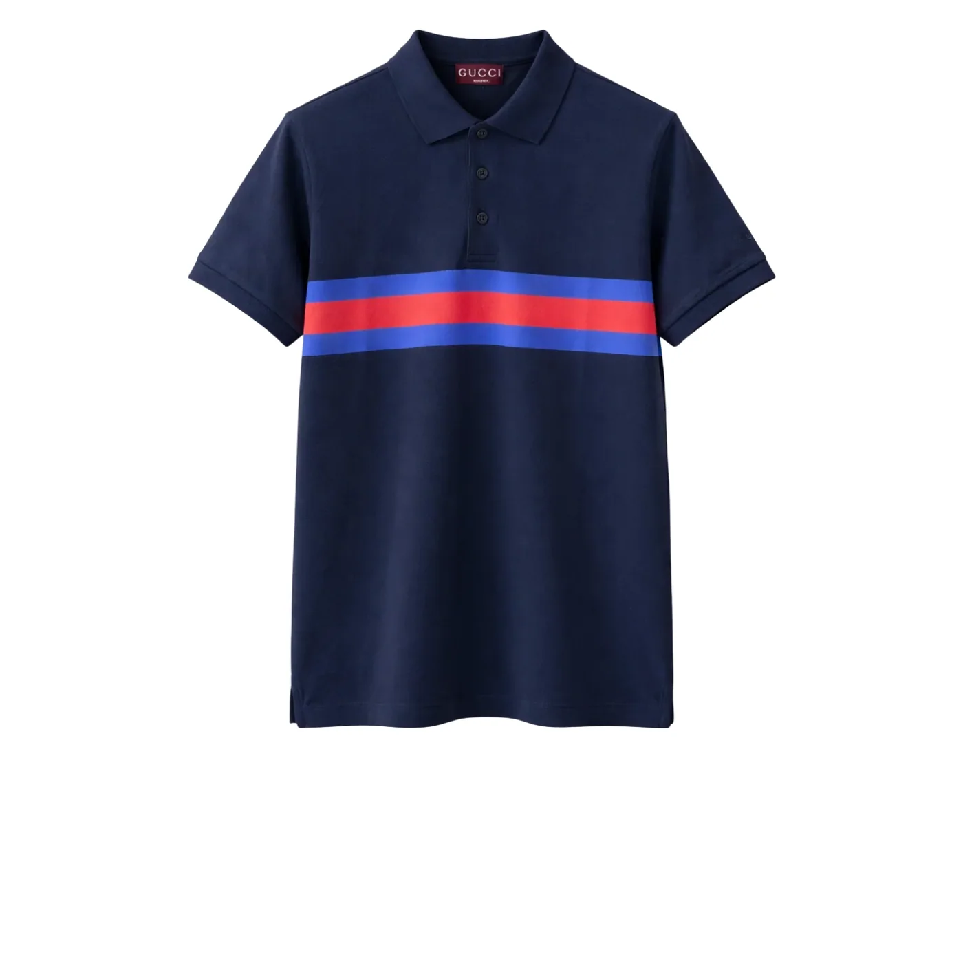 Gucci Web Stripe Pique Polo Shirt Navy Blue