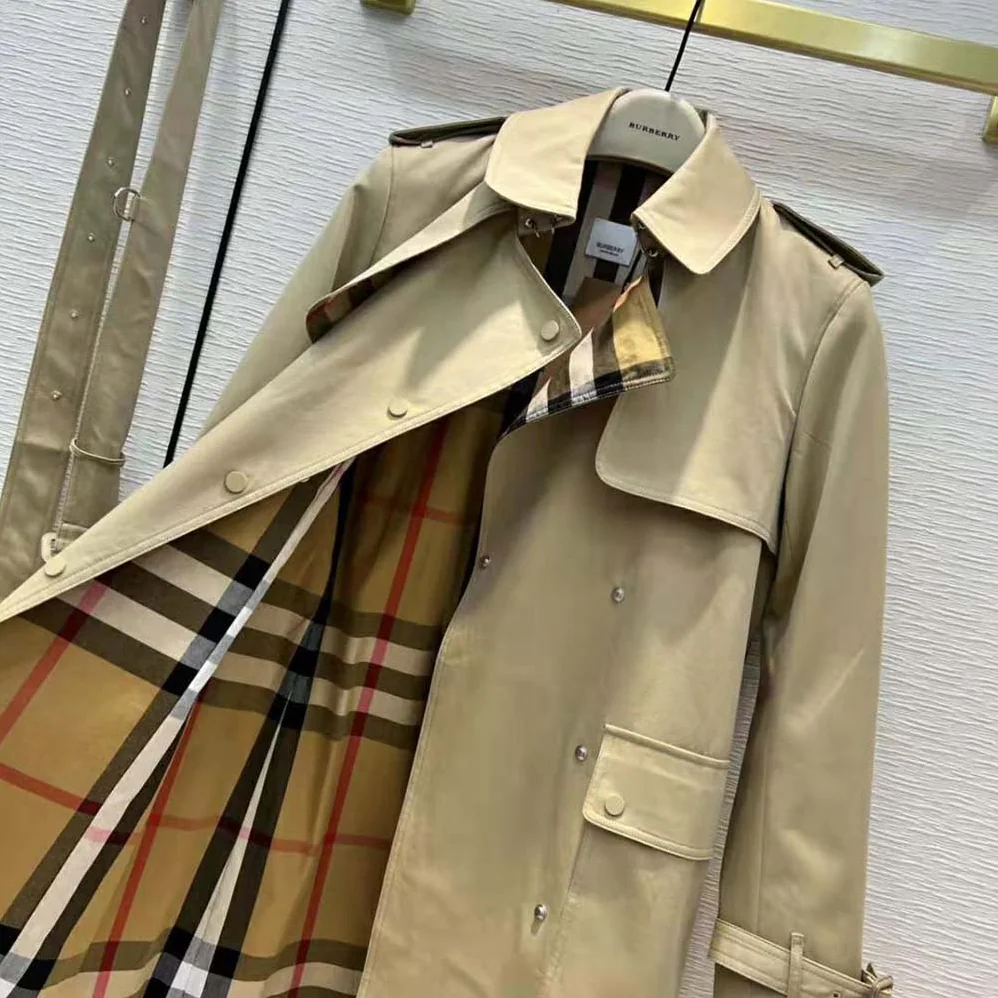 Burberry Check Panel Cotton Gabardine Trench Coat for Women in Beige