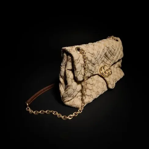 Gucci Marmont Medium Shoulder Bag / Sand/ Dark Brown Gold Hardware