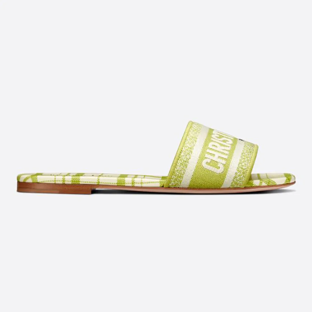 Dior Dway Slide Lime Check n Dior Embroidered Cotton for Women