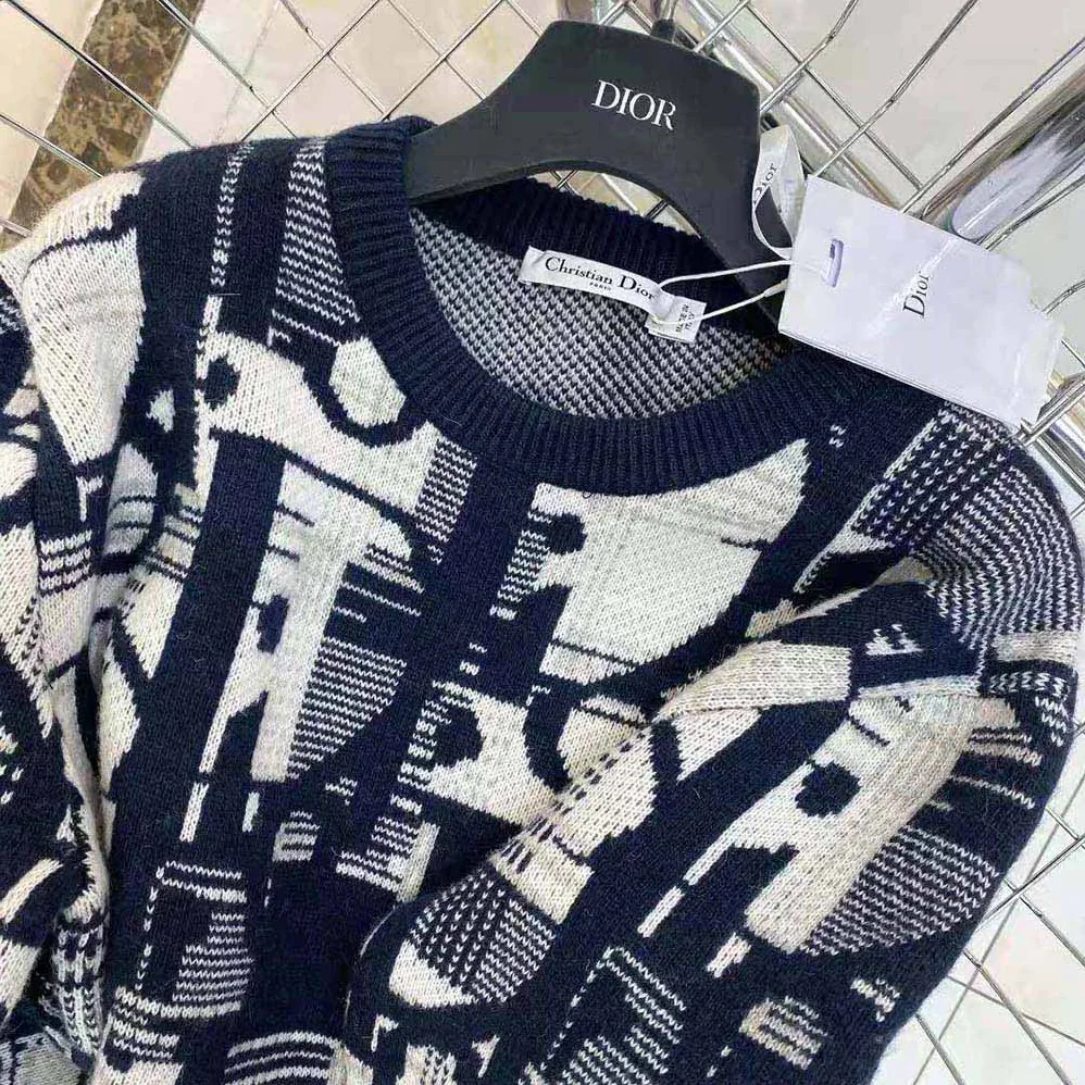 Dior Oblique Sweater with Tartan Motif Gray Wool Jacquard for Men