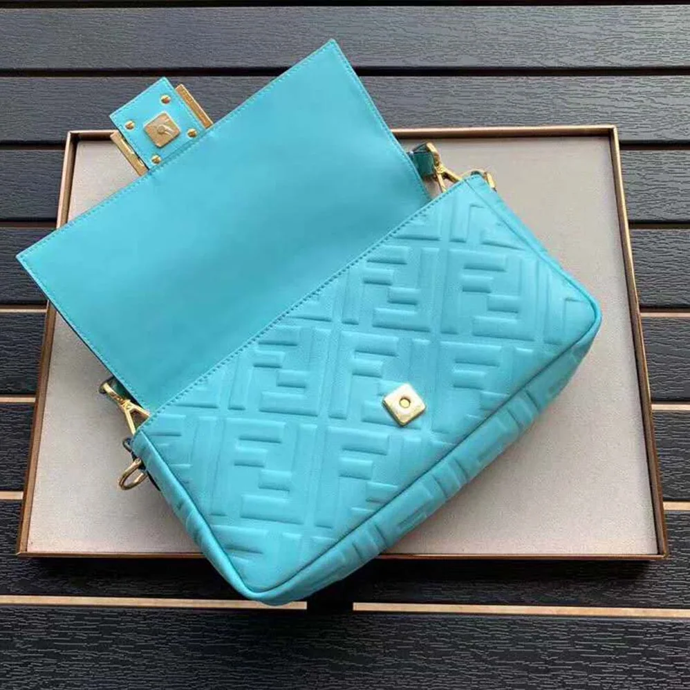 Fendi Iconic Baguette Leather Bag in Medium Size for Women in Aqua