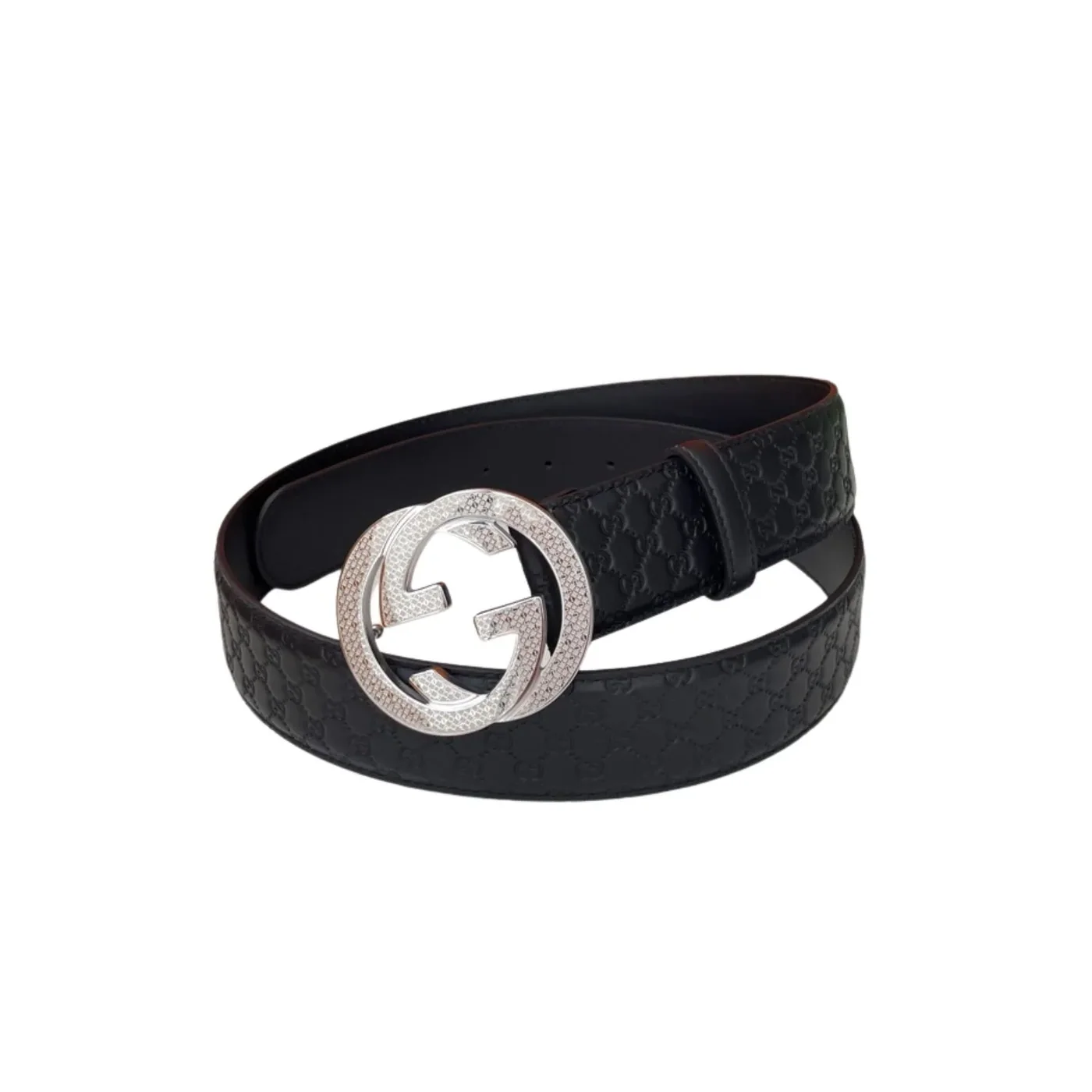 Gucci Monogram Belt Black With Silver Crystal Buckle Gucci Monogram Belt Black With Silver Crystal Buckle