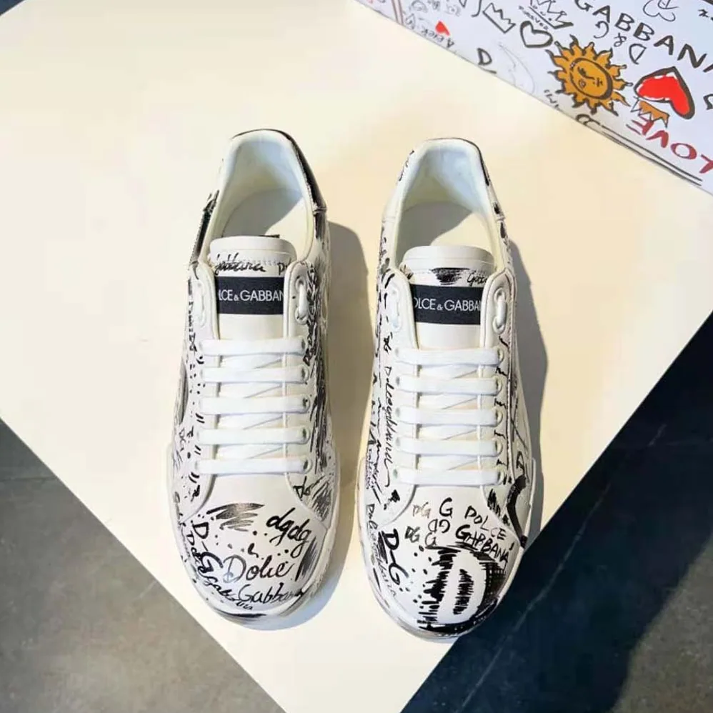 Dolce Gabbana D&G Calfskin Portofino Sneakers with Logo Print for Unisex Dolce Gabbana D&G Calfskin Portofino Sneakers with Logo Print for Unisex