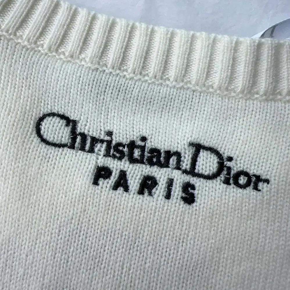Dior Embroidered Sweater White Cashmere Knit with Multicolor Dior 4 Saisons Été Motif for Women