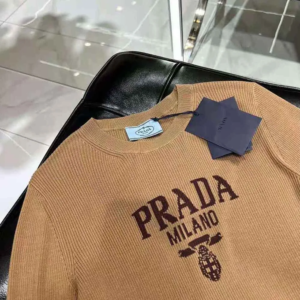 Prada Cropped Silk Sweater with Logo for Women