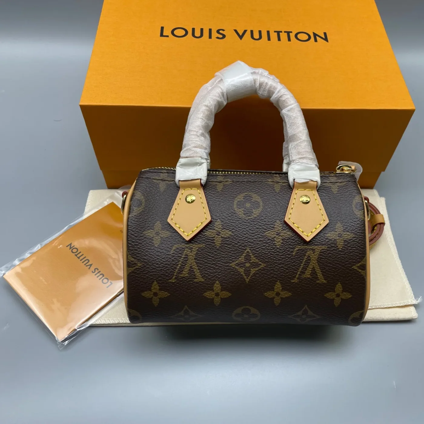 Louis Vuitton Nano Speedy Top Handle Bag in Brown Gold Hardware