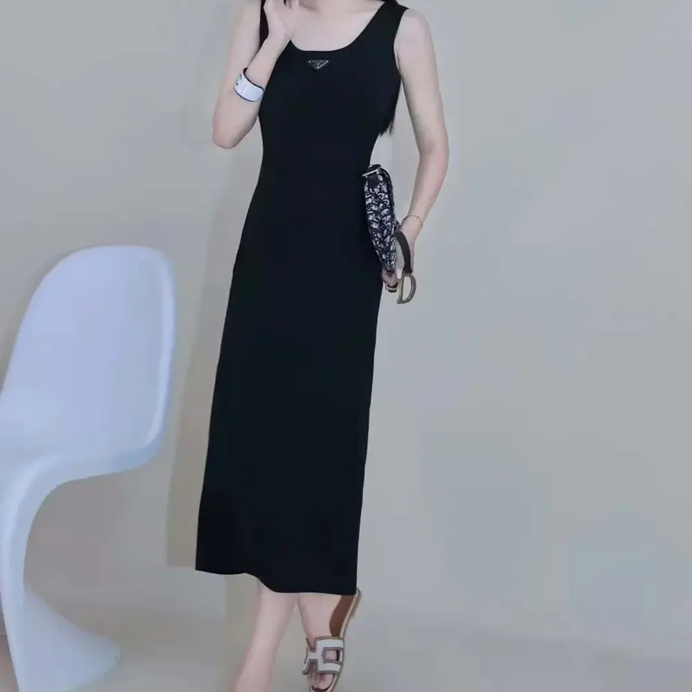 Prada Ribbed knit jersey Midi-dress for Women in Black