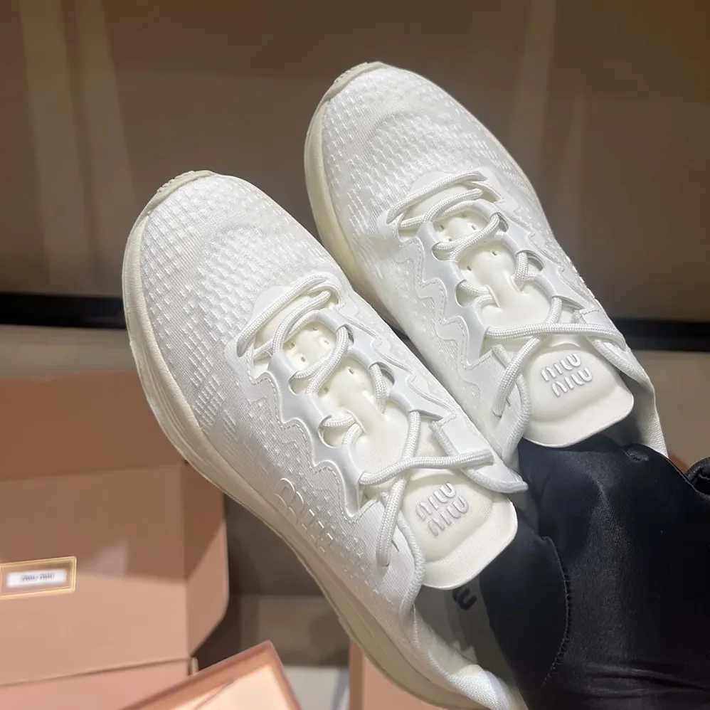 Miu Miu Technical Fabric Sneakers for Women in White Miu Miu Technical Fabric Sneakers for Women in White
