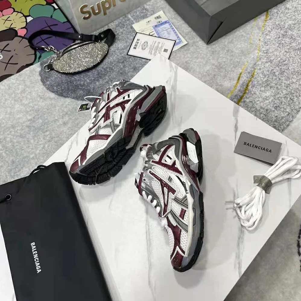 Balenciaga Runner Sneaker in Burgundy Mesh and Nylon for Women