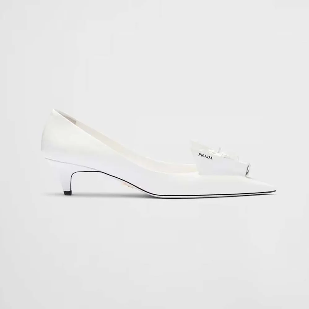 Prada Brushed Leather Pumps with Floral Appliqués for Women in White