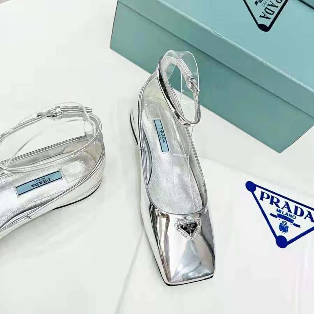 Prada Metallic Leather Ballerinas for Women in Silver