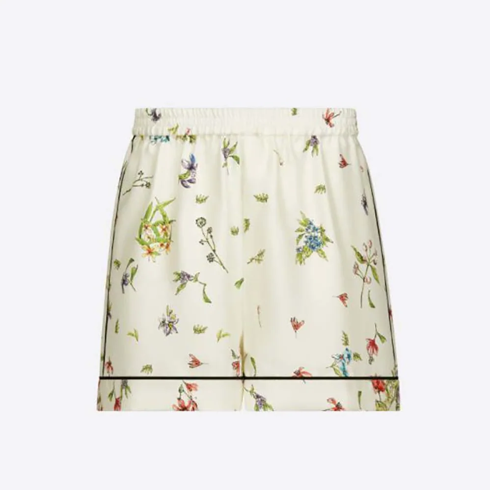 Dior Chez Moi Shorts White Silk Twill with Multicolor D for Women in Constellation Motif Dior Chez Moi Shorts White Silk Twill with Multicolor D for Women in Constellation Motif
