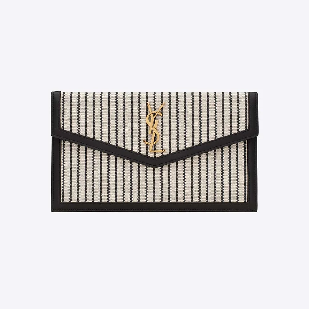 Saint Laurent YSL Uptown Pouch in Canvas and Smooth Leather for Women in Black