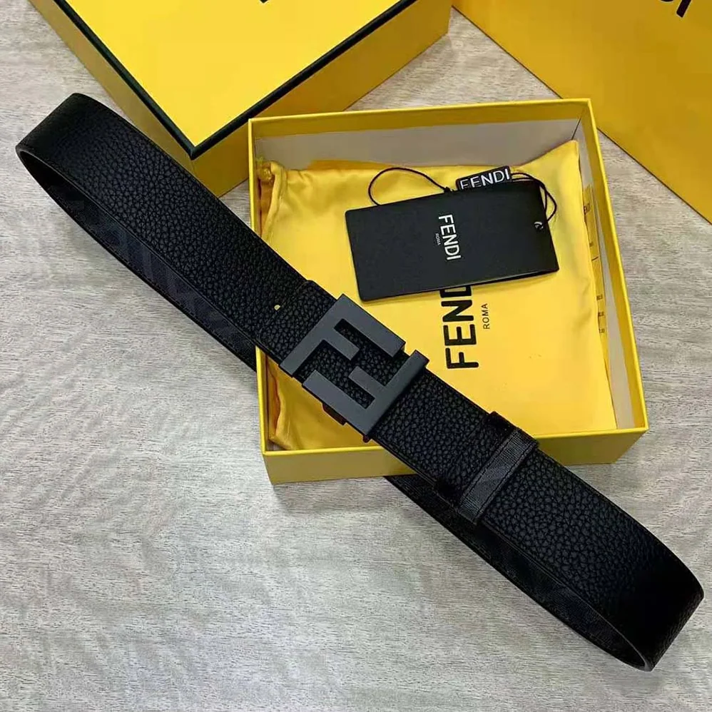 Fendi FF Belt Black Leather Reversible for Men