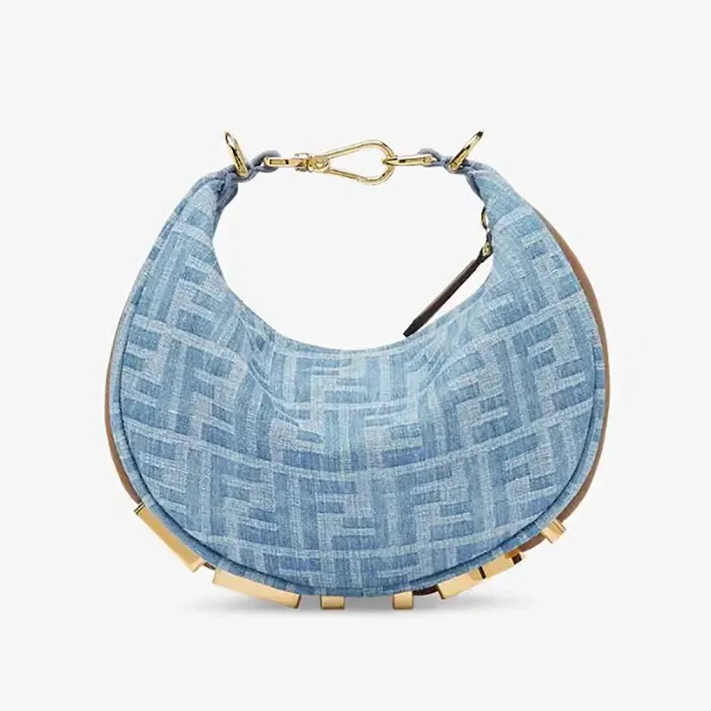 Fendi Fendigraphy Mini Light Blue FF Denim Fabric Mini Bag for Women Fendi Fendigraphy Mini Light Blue FF Denim Fabric Mini Bag for Women