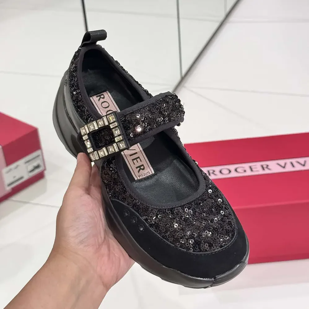 Roger Vivier Viv' On The Run Mary Janes With Sequins Black for Women