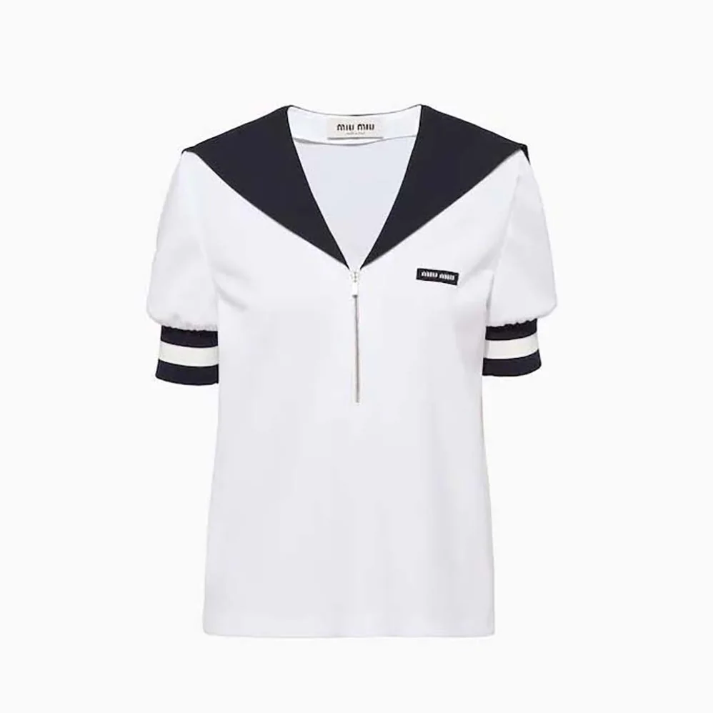 Miu Miu Piqué Top with Jacquard Logo for Women Miu Miu Piqué Top with Jacquard Logo for Women