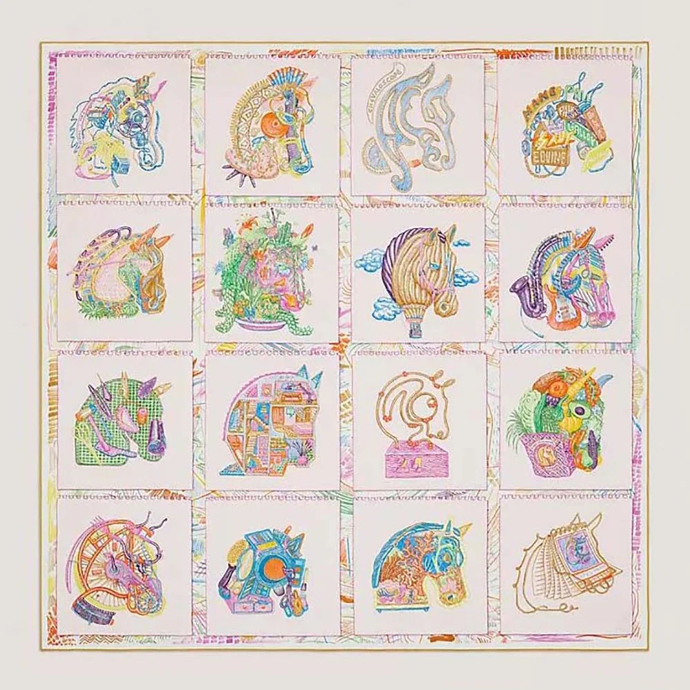 Hermes Chevaloscope Scarf 90 in Silk Twill with Hand-Rolled Edges for Women in Pink Hermes Chevaloscope Scarf 90 in Silk Twill with Hand-Rolled Edges for Women in Pink