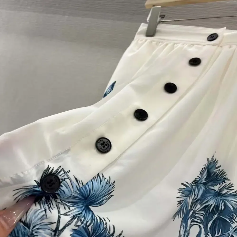 Dior Dioriviera Mid-Length Flared Skirt White and Blue Toile de Jouy for Women