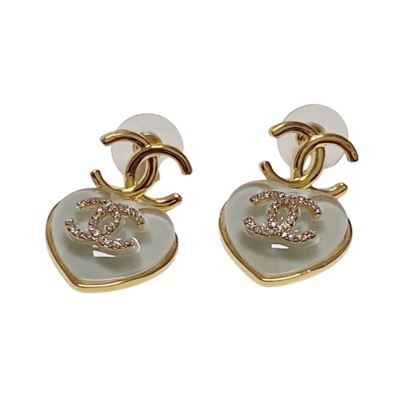 Love Heart Double C Earrings Gold