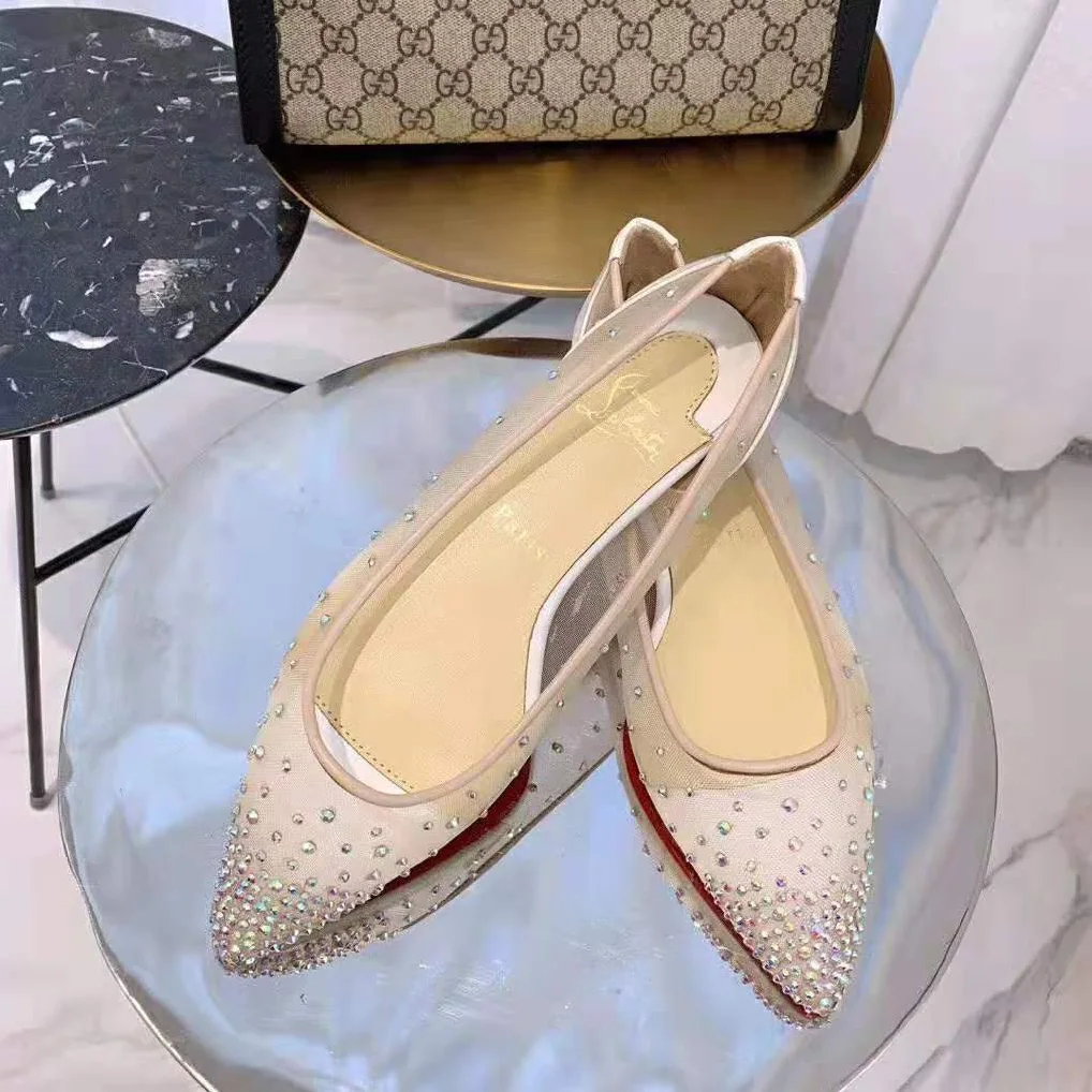 Christian Louboutin Follies Strass Ballet Flat for Women in White Christian Louboutin Follies Strass Ballet Flat for Women in White