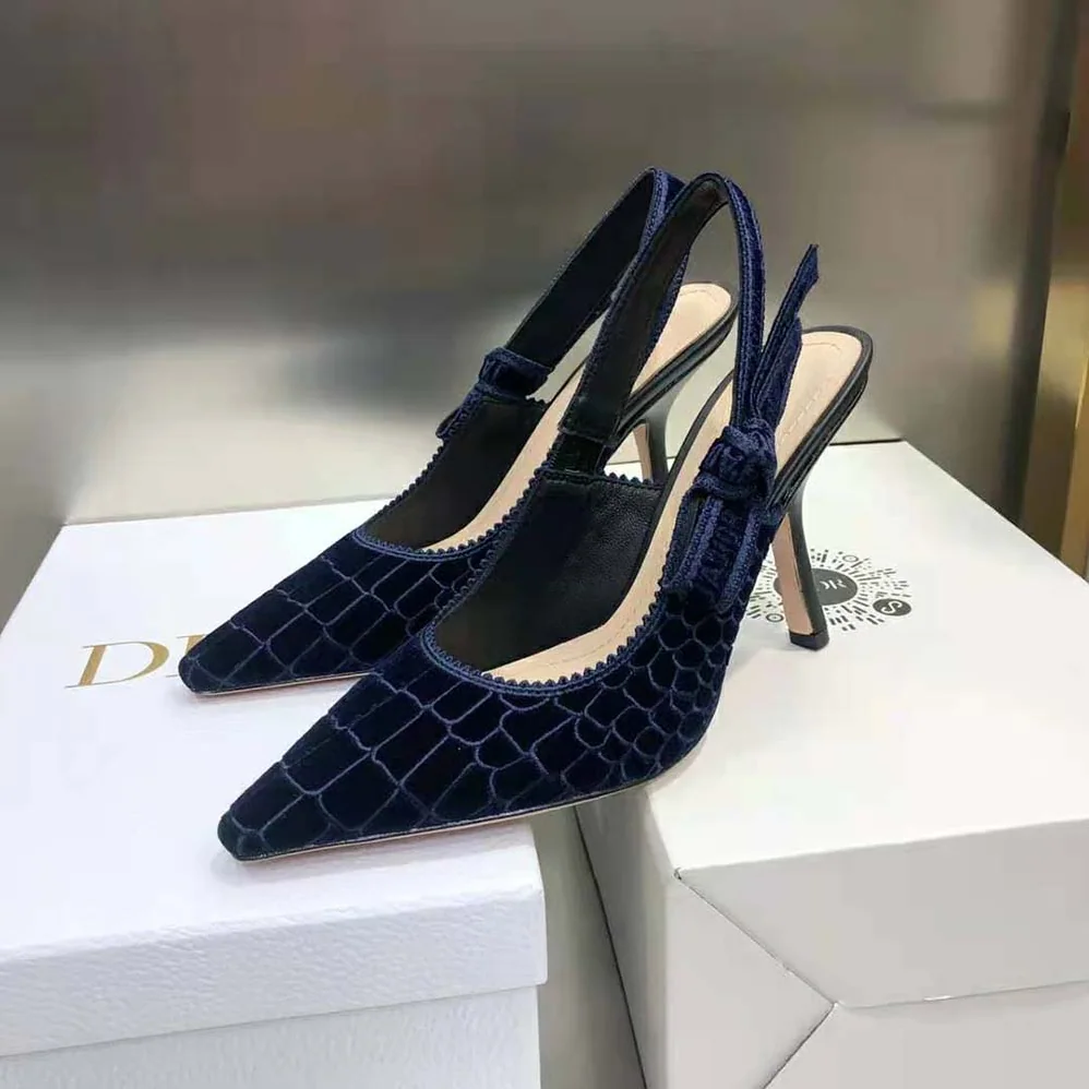 Dior J'Adior Slingback Pump Deep Crocodile-Effect Embroidered Velvet for Women in Blue Dior J'Adior Slingback Pump Deep Crocodile-Effect Embroidered Velvet for Women in Blue