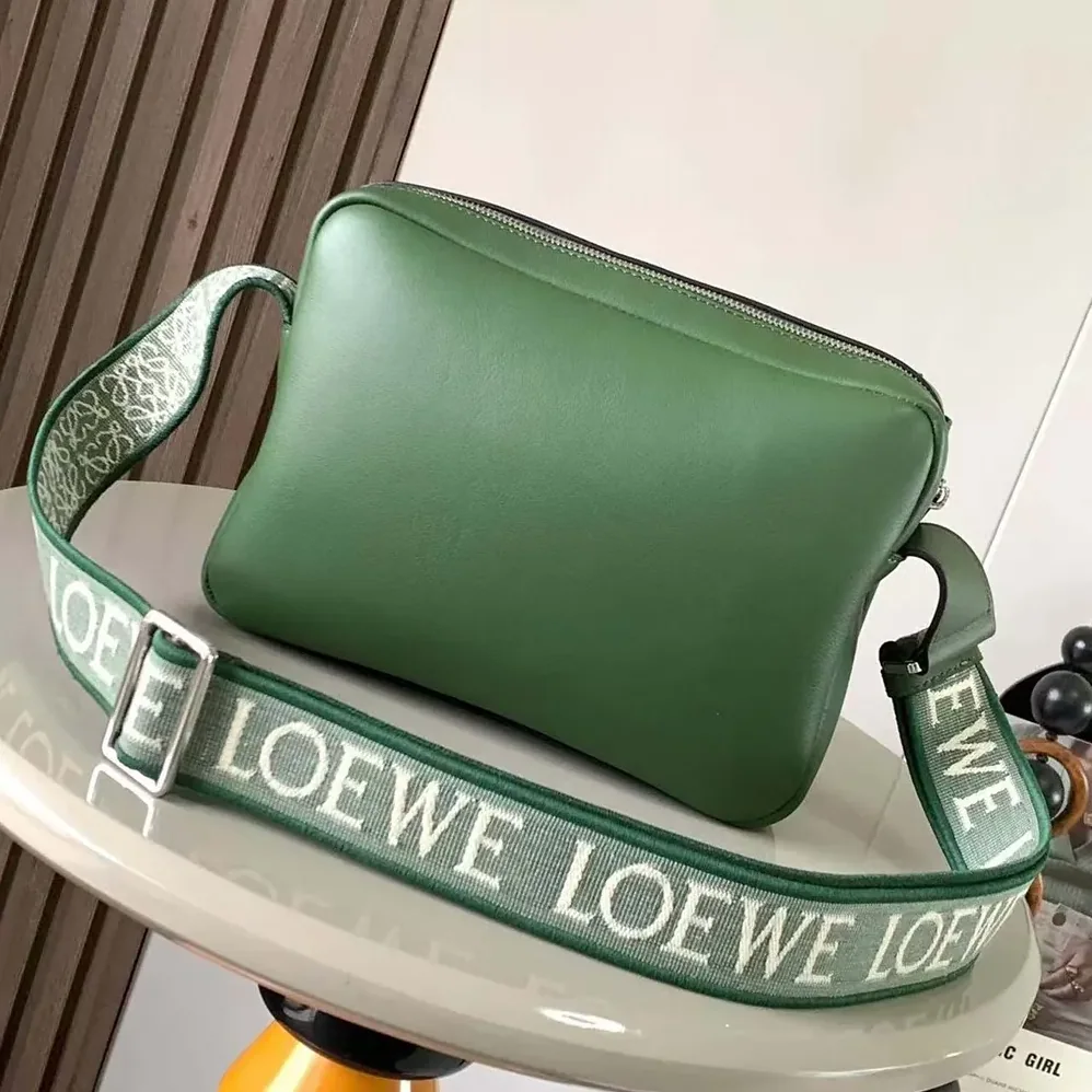 Loewe XS Military Messenger Bag in Supple Smooth Calfskin and Jacquard for Men in Green Loewe XS Military Messenger Bag in Supple Smooth Calfskin and Jacquard for Men in Green