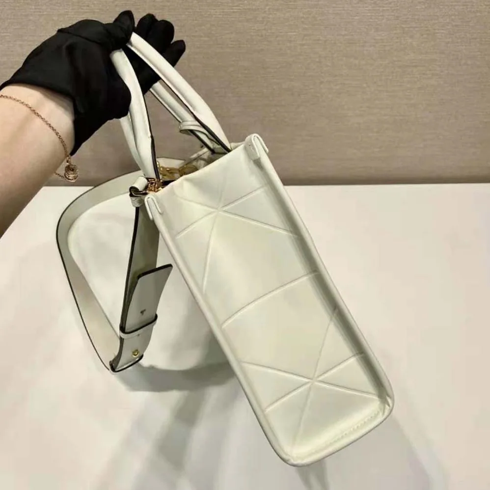 Prada Mini Prada Symbole Leather Bag with Stitching for Women in White