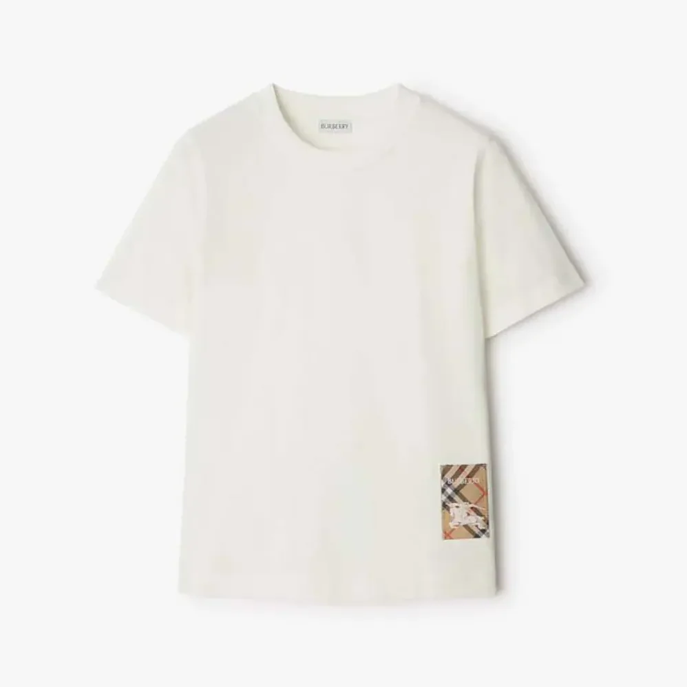 Burberry Check Label Cotton T-shirt for Women in White Burberry Check Label Cotton T-shirt for Women in White