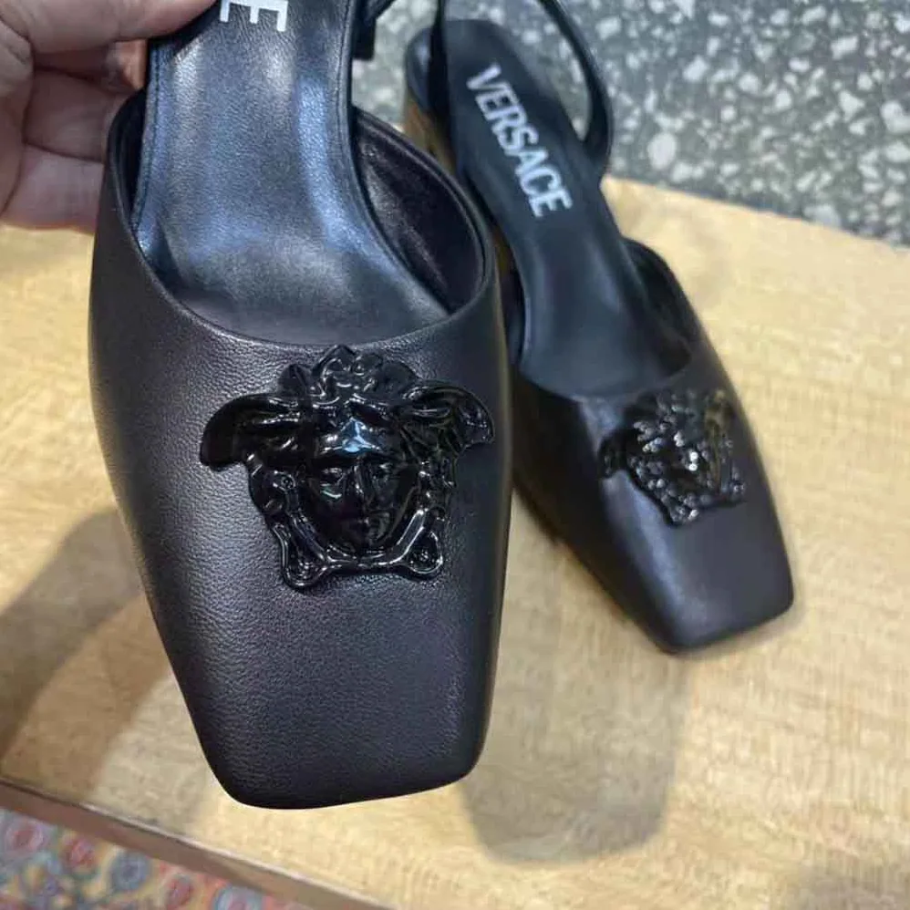 Versace La Medusa Leather Sling-Back Pumps for Women in Black