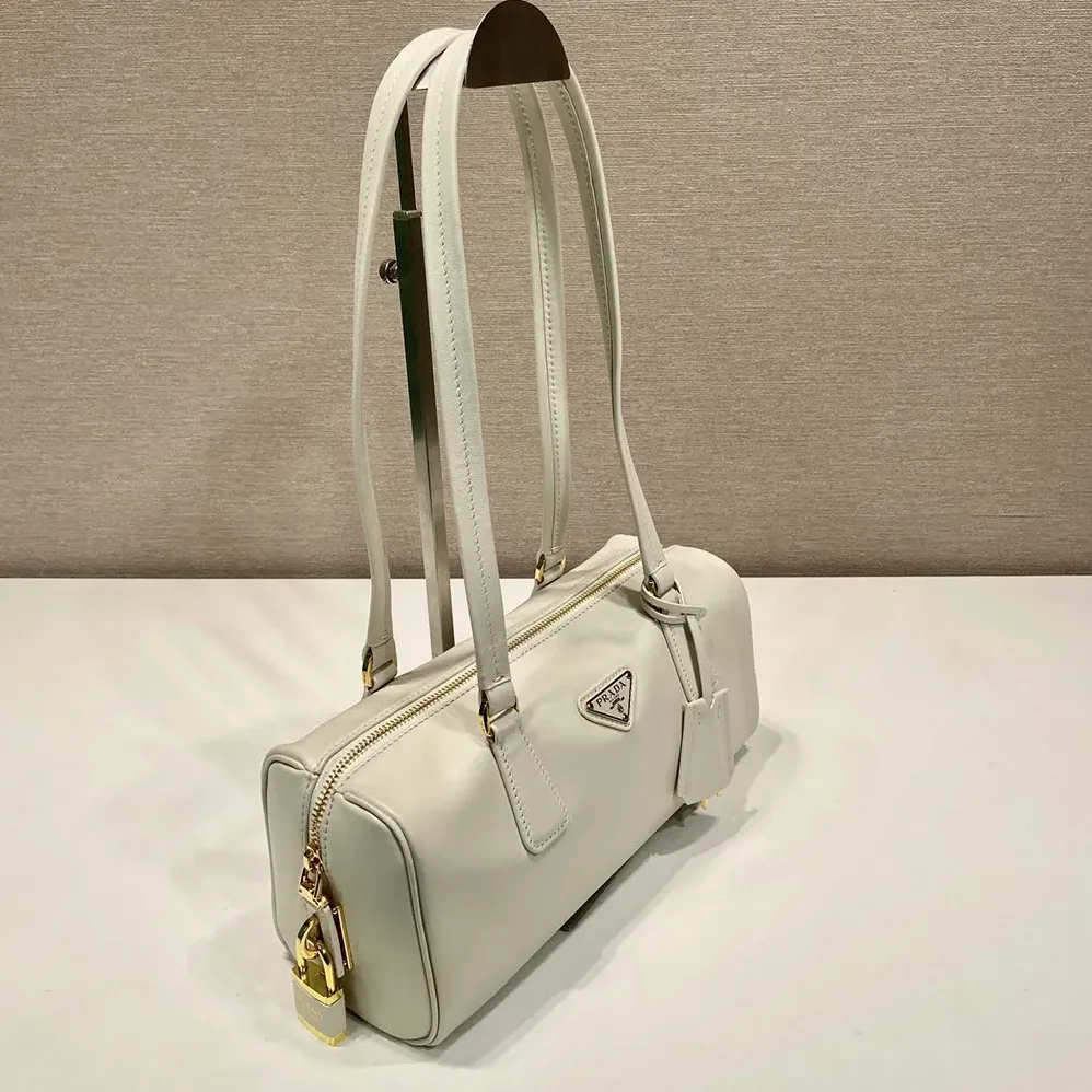 Prada Medium Leather Top-handle Bag with Padlock for Women in White Prada Medium Leather Top-handle Bag with Padlock for Women in White