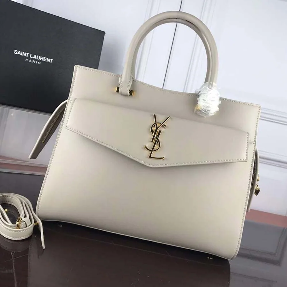 Saint Laurent YSL Uptown Medium Tote Shiny Smooth for Women in White Saint Laurent YSL Uptown Medium Tote Shiny Smooth for Women in White