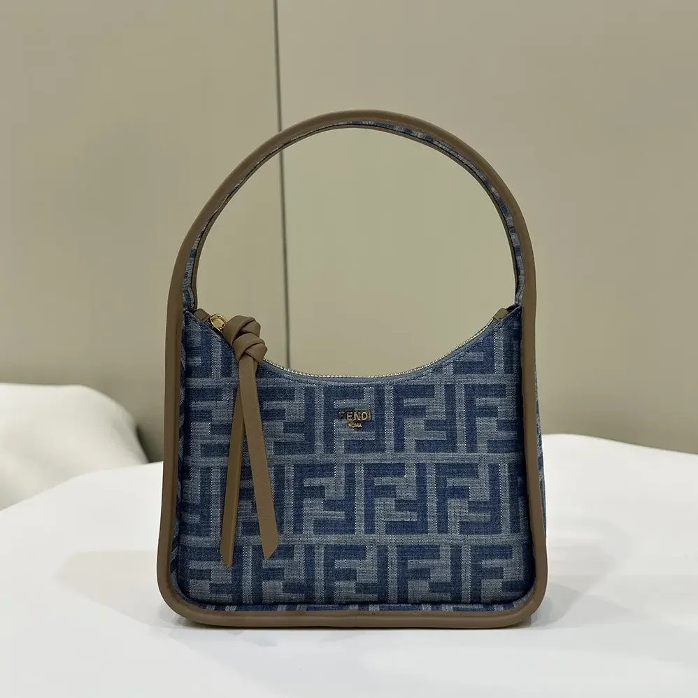 Fendi Mini Fendessence Light Blue FF Denim Fabric Mini Bag for Women