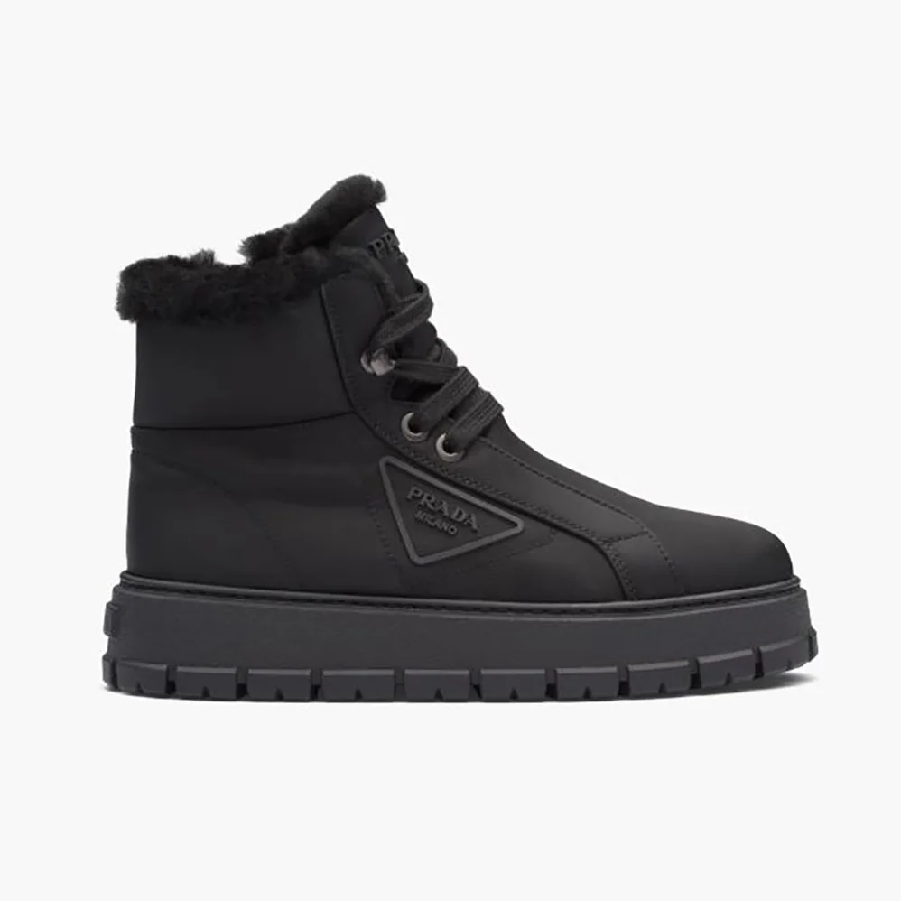 Prada Nylon Gabardine Lace-up Booties for Women in Black