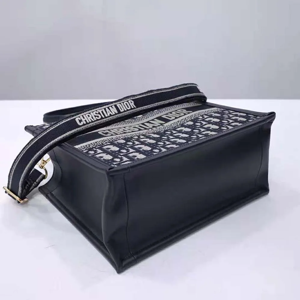 Dior Small Dior Book Tote Blue Dior Oblique Embroidery and Calfskin for Women