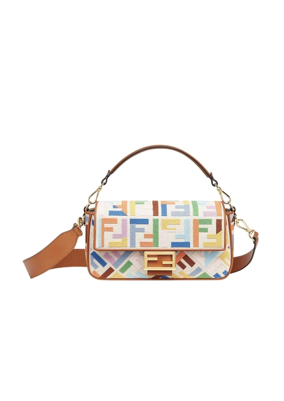 Baguette Multicolor Canvas Bag With FF Embroidery Multicolor 8BR600ANH4F1L2D