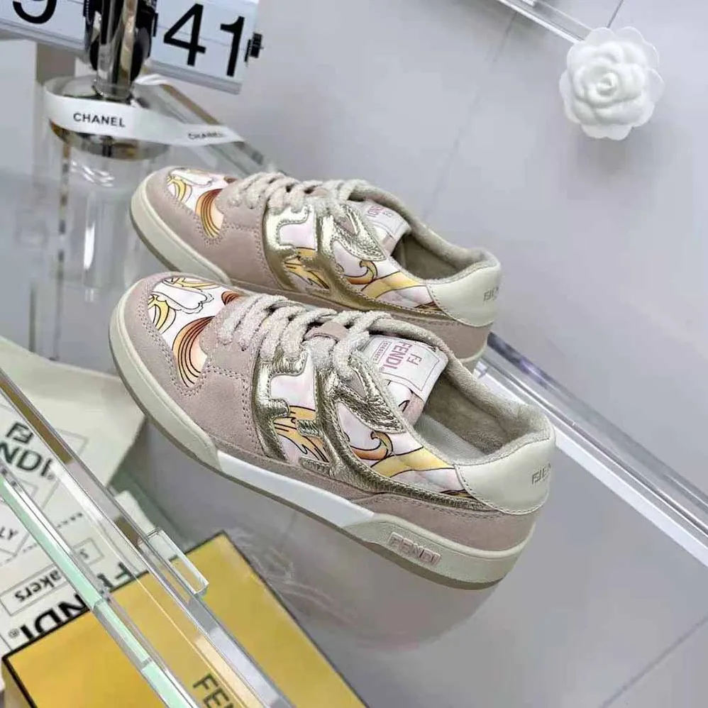 Fendi Match Fendace Printed Pink Satin Low for Unisex in Tops