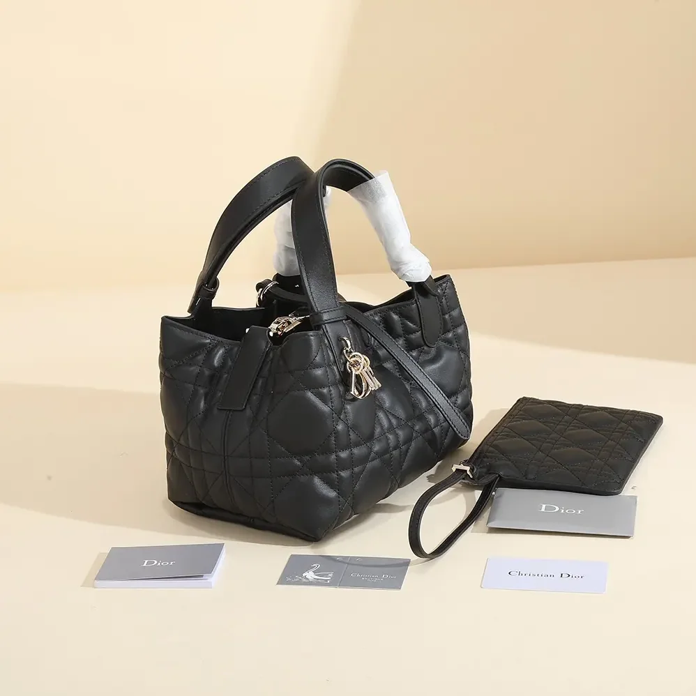 Dior Small Dior Toujours Bag Black Macrocannage Calfskin for Women