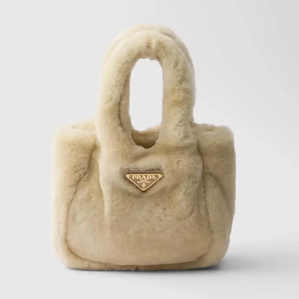 Prada Shearling Mini Handbag for Women in Beige