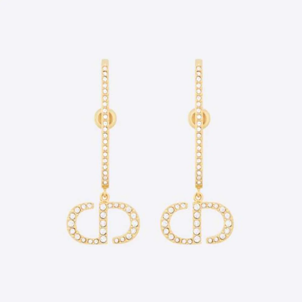 Dior 30 Montaigne Earrings Gold-Finish Metal and White Crystals for Women Dior 30 Montaigne Earrings Gold-Finish Metal and White Crystals for Women