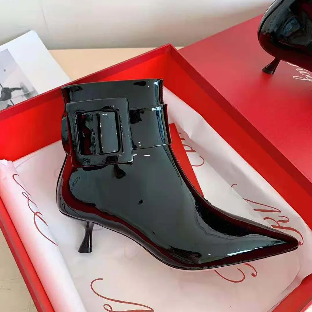 Roger Vivier Pointy Covered Buckle Ankle Boots in Patent Leather for Women