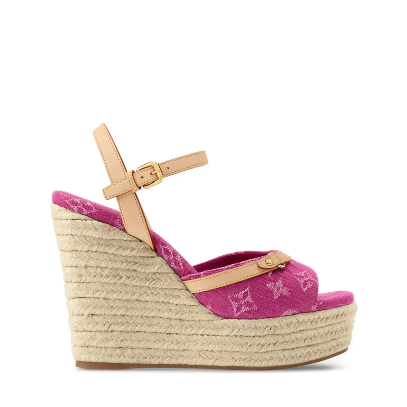 Louis Vuitton Helios Wedge Sandals Fuchsia Denim 1AJKWN