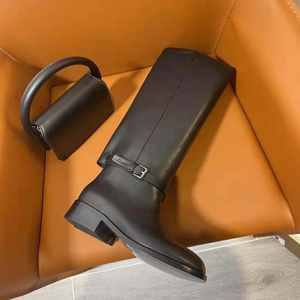 Burberry Leather Boots with a Logo-Embossed Ankle Strap for Women in Black