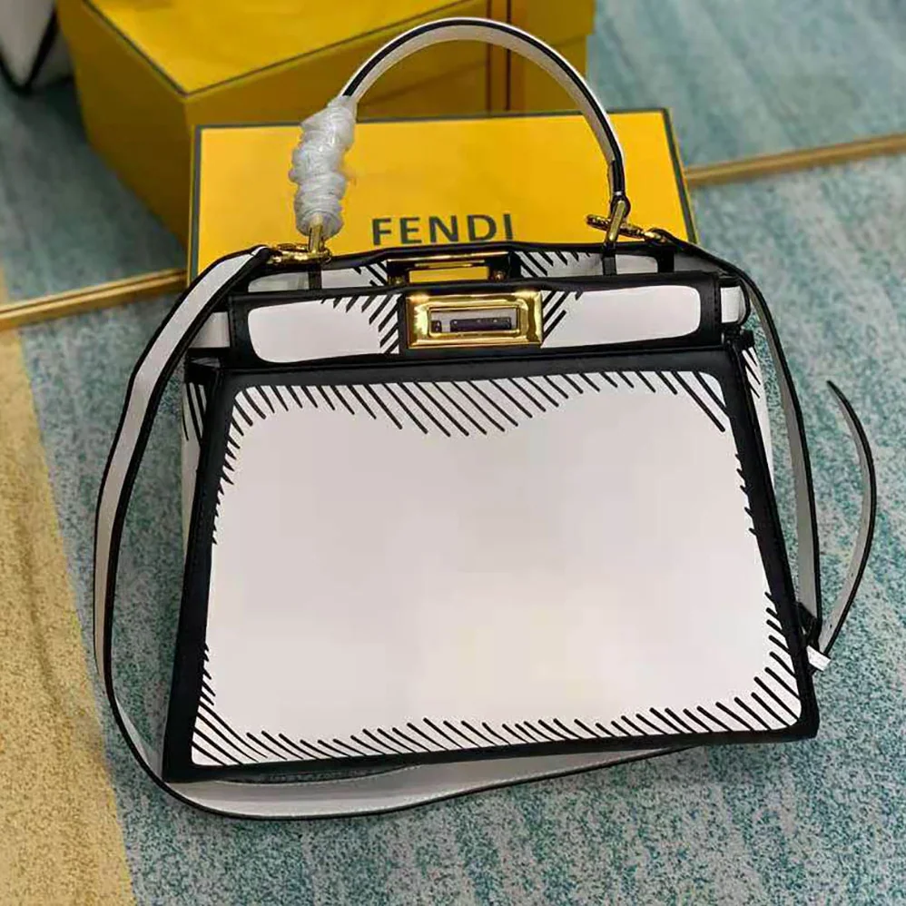 Fendi Peekaboo Iconic Medium White Leather FF Print Bag for Women Fendi Peekaboo Iconic Medium White Leather FF Print Bag for Women
