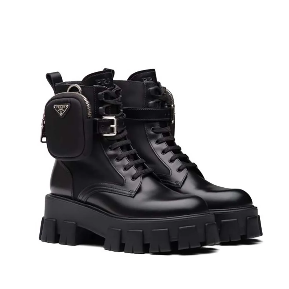 Prada Brushed Rois Leather and Nylon Monolith Boots for Women Prada Brushed Rois Leather and Nylon Monolith Boots for Women