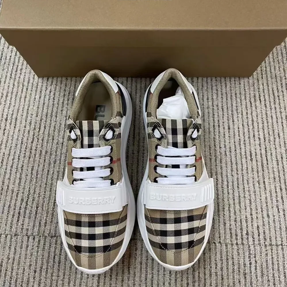 Burberry Check Suede and Leather Sneakers for Unisex in White